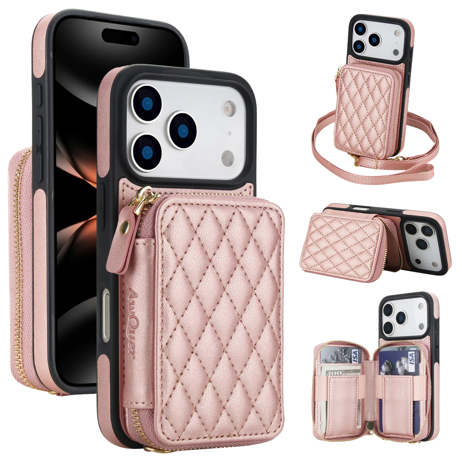 Lanyard Zipper Wallet Leather Phone Case For iPhone 17 16 15 14 13 12 11 Pro Max FE Shockproof Stand Bag Pocket Case Accessories