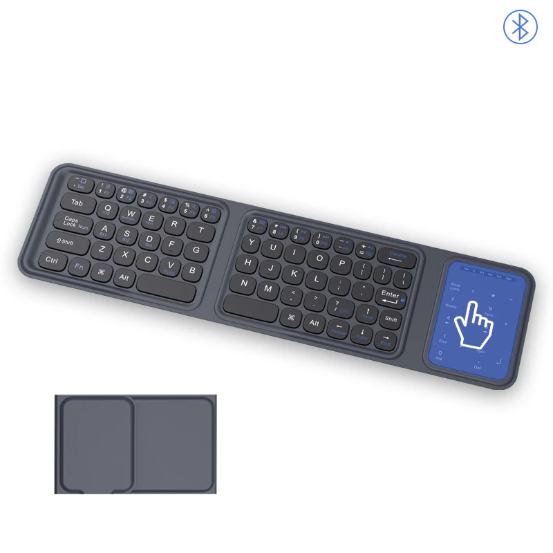 

2-in-1 Foldable Bluetooth5.0 Wireless Keyboard with Touchpad & Number Pad Rechargeable Portable Travel Keypad for PC/ipad/Laptop
