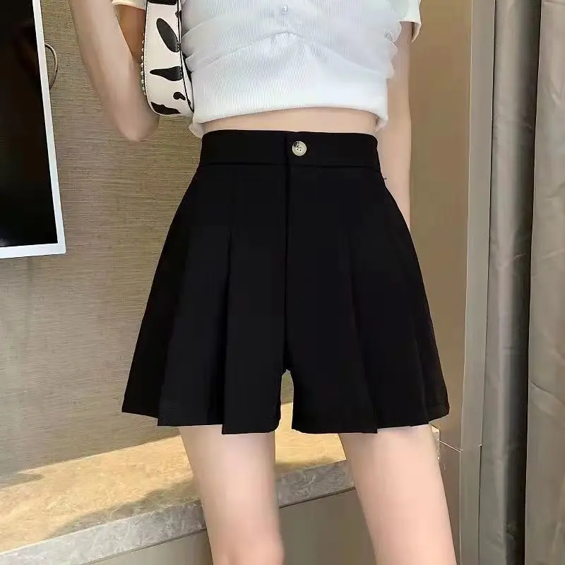 2023 Women Summer Harajuku Pleated Streetwear Elegant High Waist Suit Shorts Korean Solid Wide Leg Short Pants Pantalones Cortos