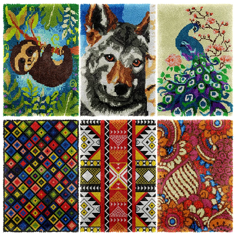 Latch Hook Rug Peacock Dog DIY Crochet Yarn Kits Hooking Rug for Adults and Kids Carpets embroidery hook do it yourself Tapestry