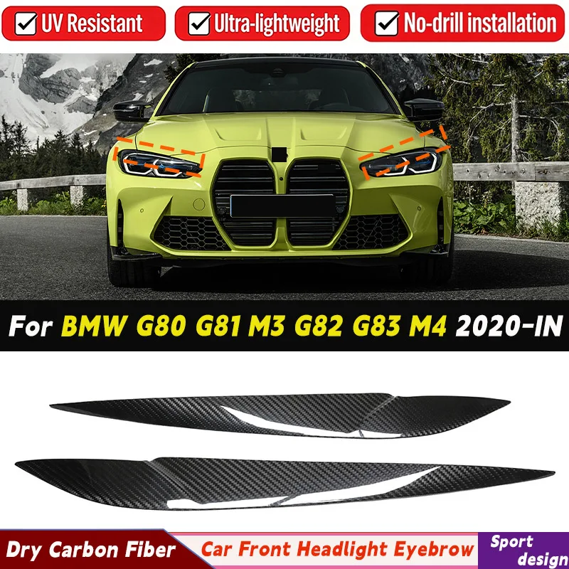 

Dry Carbon Fiber Headlight Eyebrow Trim For BMW G80 G81 M3 G82 G83 M4 2020-IN Head Light Lamp Cover Brow Headlamp Eyelid Sticker