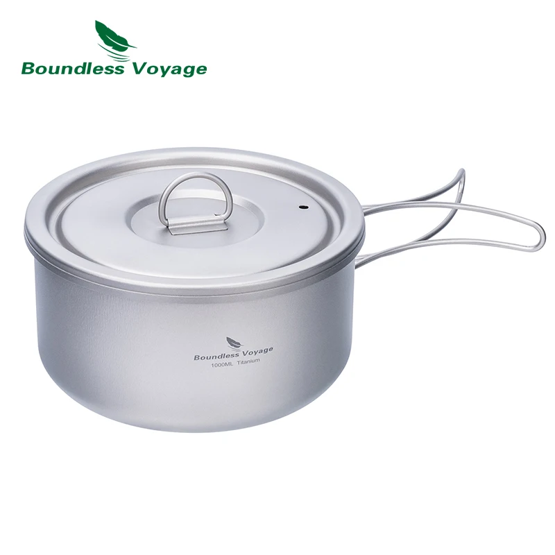 Boundless Voyage 1000ml Titanium Pot with Lid & Handle Multifunctional Cooker Ultralight Outdoor Open Fire Cookware Ti2041C