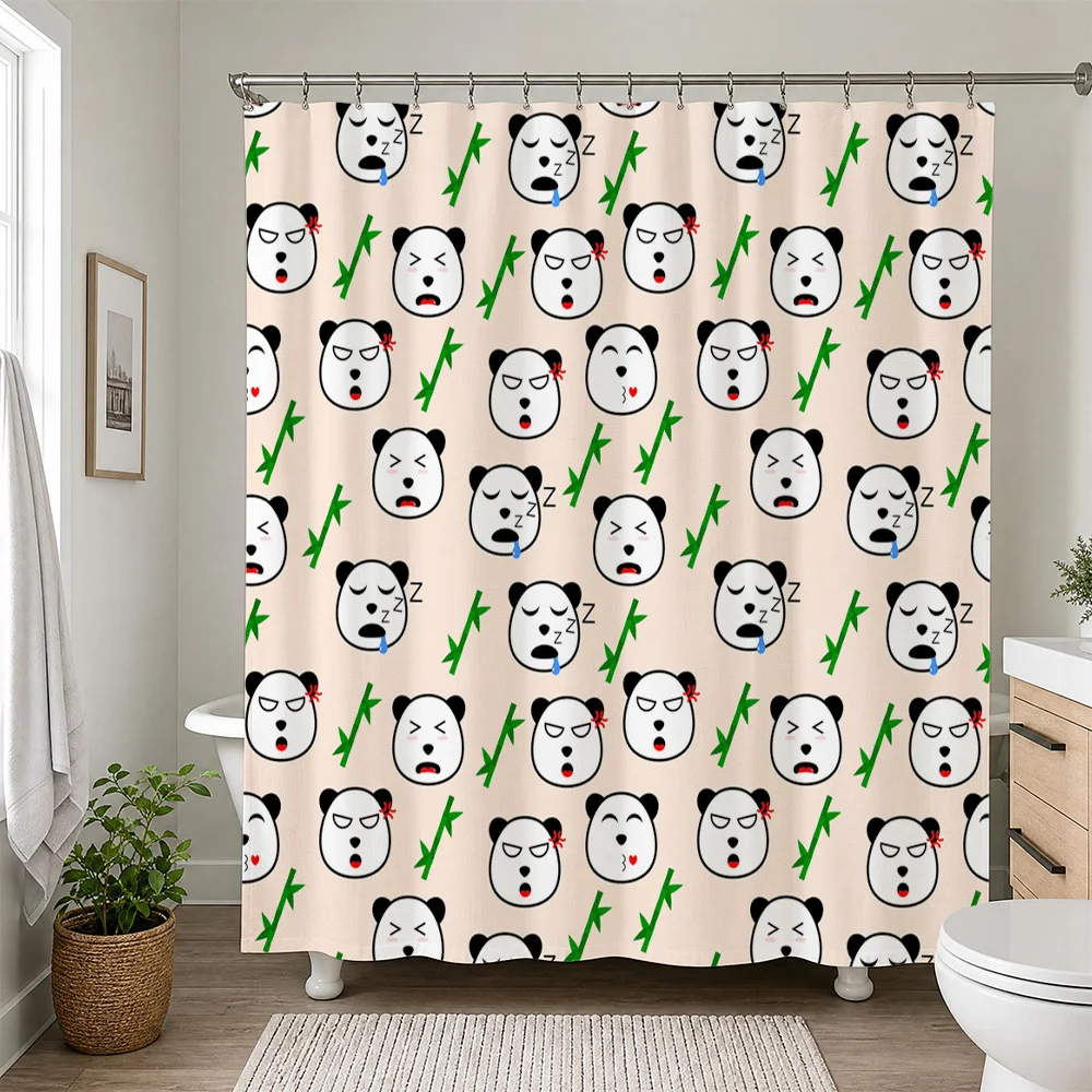 Waterproof Panda Face Shower Curtain Cute Cartoon Print Bathroom Liner Novelty Decor Funny Home Accessories for Kids and Family