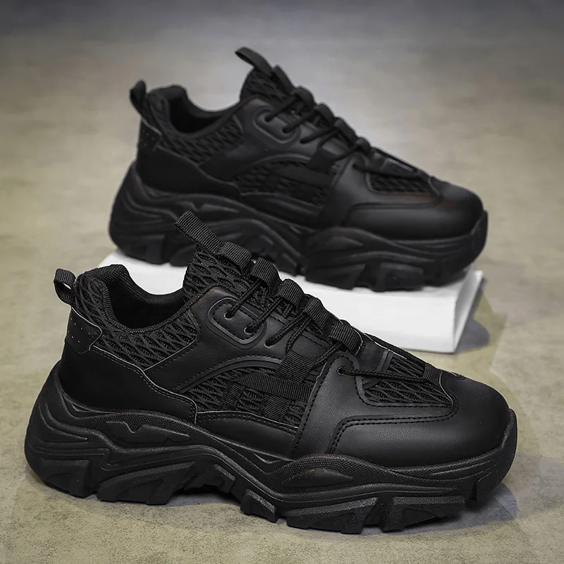 Men's Trendy Platform Shoes Outdoor Mesh Breathable Height-increasing Sneakers Mens Casual All-match Shoes Zapatillas De Deporte