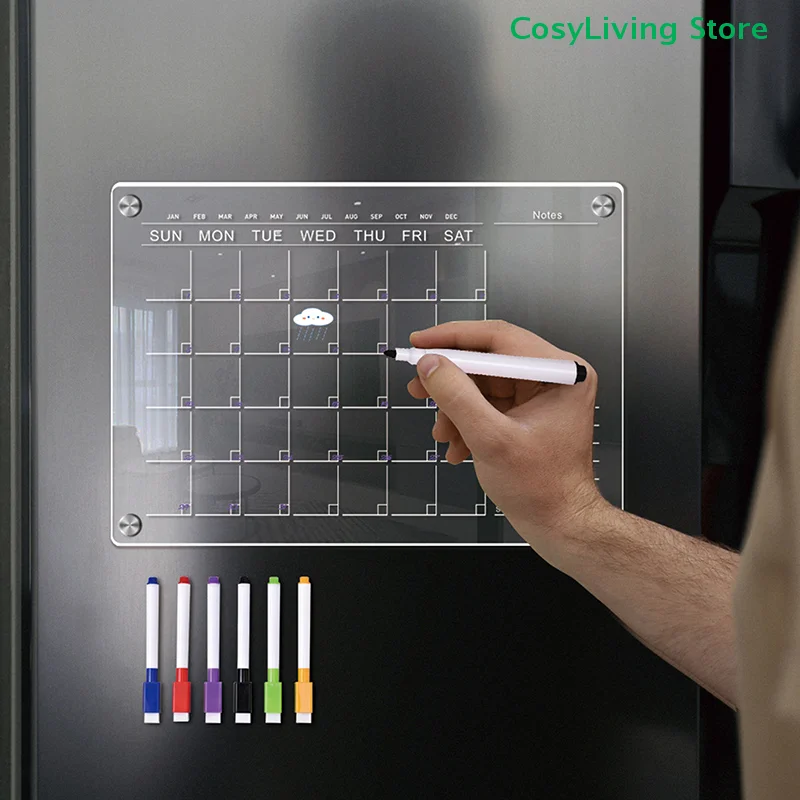 1Pc Clear Acrylic Magnetic Weekly & Monthly Planner Whiteboard Fridge Magnet Flexible Drawing Refrigerator Bulletin White Board
