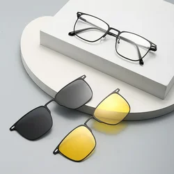 3 In 1 Polarized Magnetic Sunglasses Men Clip On Glasses Women Shade Driving Prescription Myopia Optic Frame No Diopter