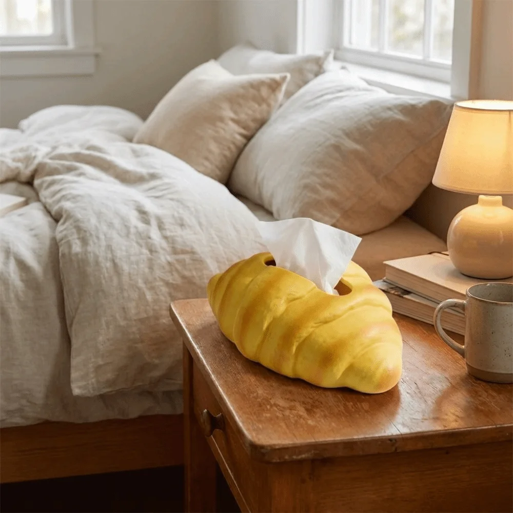 Creative Realistic Croissant Tissue Box Funny Food Themed Tissue Box Holder Decorative Napkin Box Kitchen