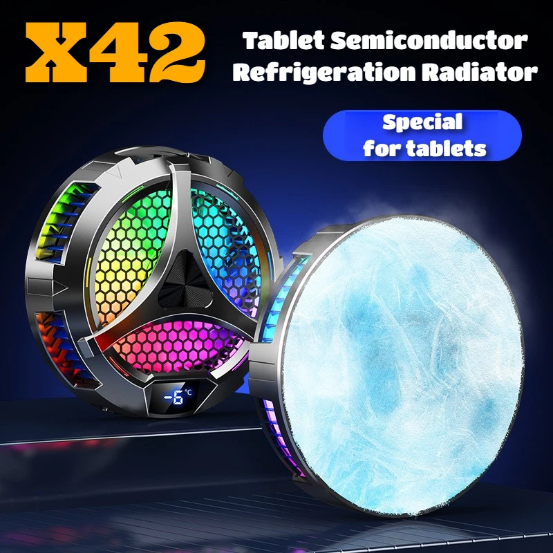 X42 Magnetic Semiconductor PUBG Game Cooler W/ RGB Colorful Light Fast Cooling Radiator for iPad Tablet Universal Cool Heat Sink