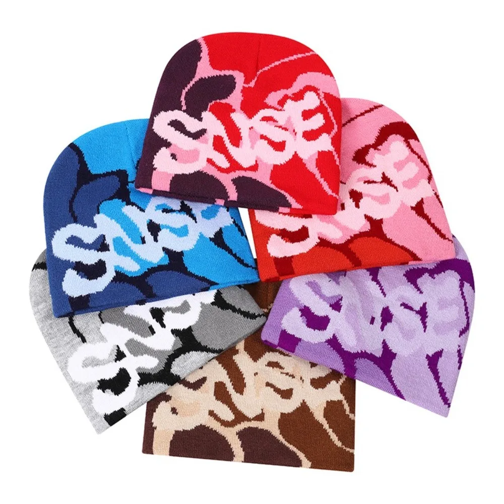 

Fashion Wool Acrylic Knitting Cap Hat Y2k Warm Beanie Bonnet Ins Letter Printing Casual Skullies Men Women