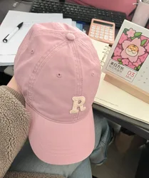 High Quality White Pink Baseball Cap Female Korean Rose Powder Cap Small Face Streetwear Embroidery Letter R Hat Basket Homme