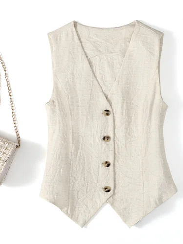 Imagen 1 del producto Nuevo chaleco de lino a la moda, chaleco fino para mujer, traje corto sin mangas ajustado de gama alta, chaqueta camisola con cuello en V 009