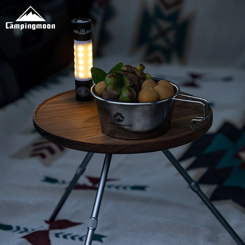 CAMPINGMOON Runder Tischbrett aus schwarzem Walnussholz, Picknick-Verlängerungsregal für den Außenbereich, Massivholz, BC, Camping-Aufbewahrungsregal für Garten, Terrasse