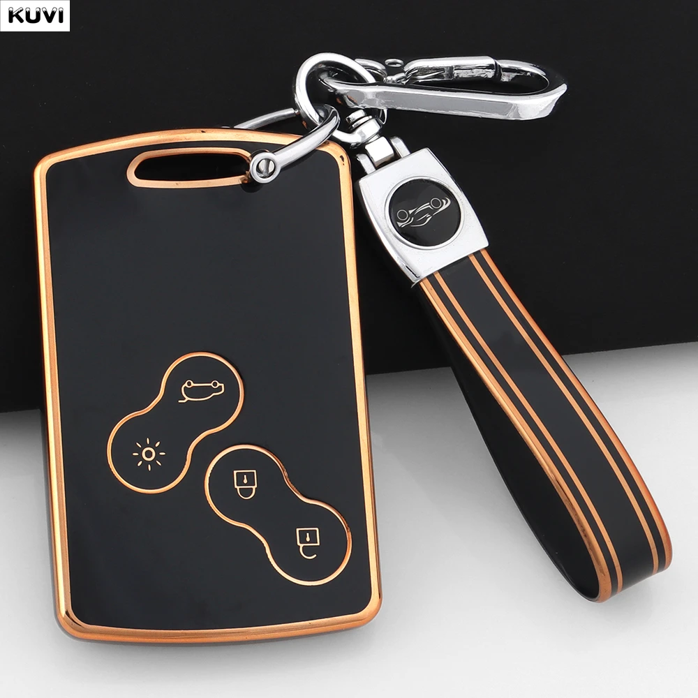 Für Renault Clio Laguna Koleos Megane Fluence Zoe Scenic Captur Heißer Goldene TPU Auto Smart Key Fall Abdeckung Tasche Halter Schlüsselbund Fob