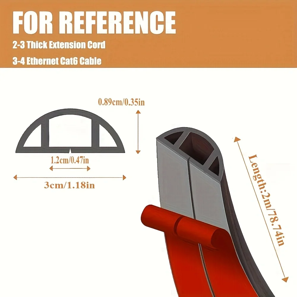 1PC 2M/78.74in  Wire Slot Wire Organizer  Extension Wiring Duct Protector Cord Protector Floor Cord Cover Power Cable Protector