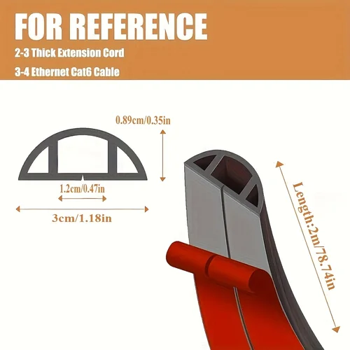 Imagen 2 del producto Conducto de Cable de suelo Flexible de 2M/78,74 pulgadas, autoadhesivo, protección de Cable de suelo de Pvc, puente de Cable, conducto de Cable, ocultación de Cable, 1 ud.