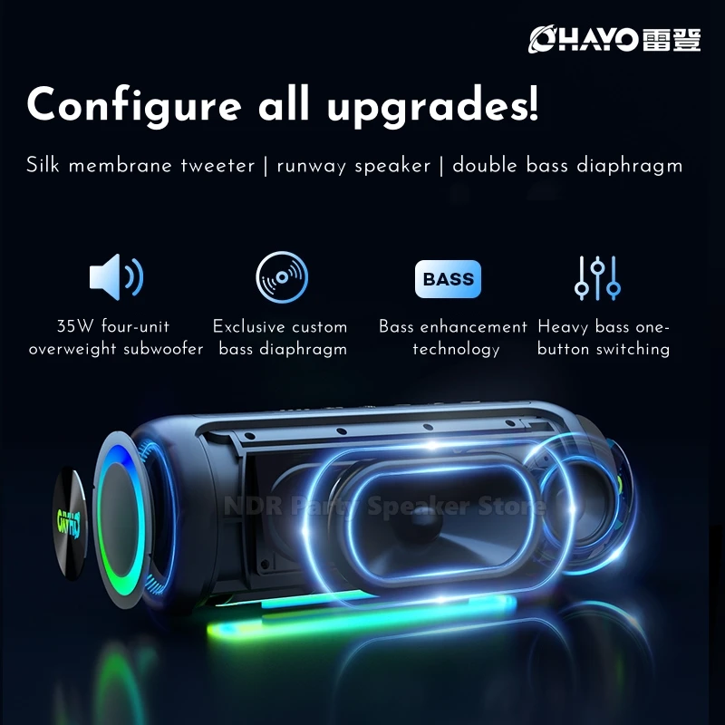 OHAYO X10MAX Audio Bluetooth Speaker Dual Horn 3D Surround 35W Big-power Volume Overweight Subwoofer Outdoor Waterproof Portable