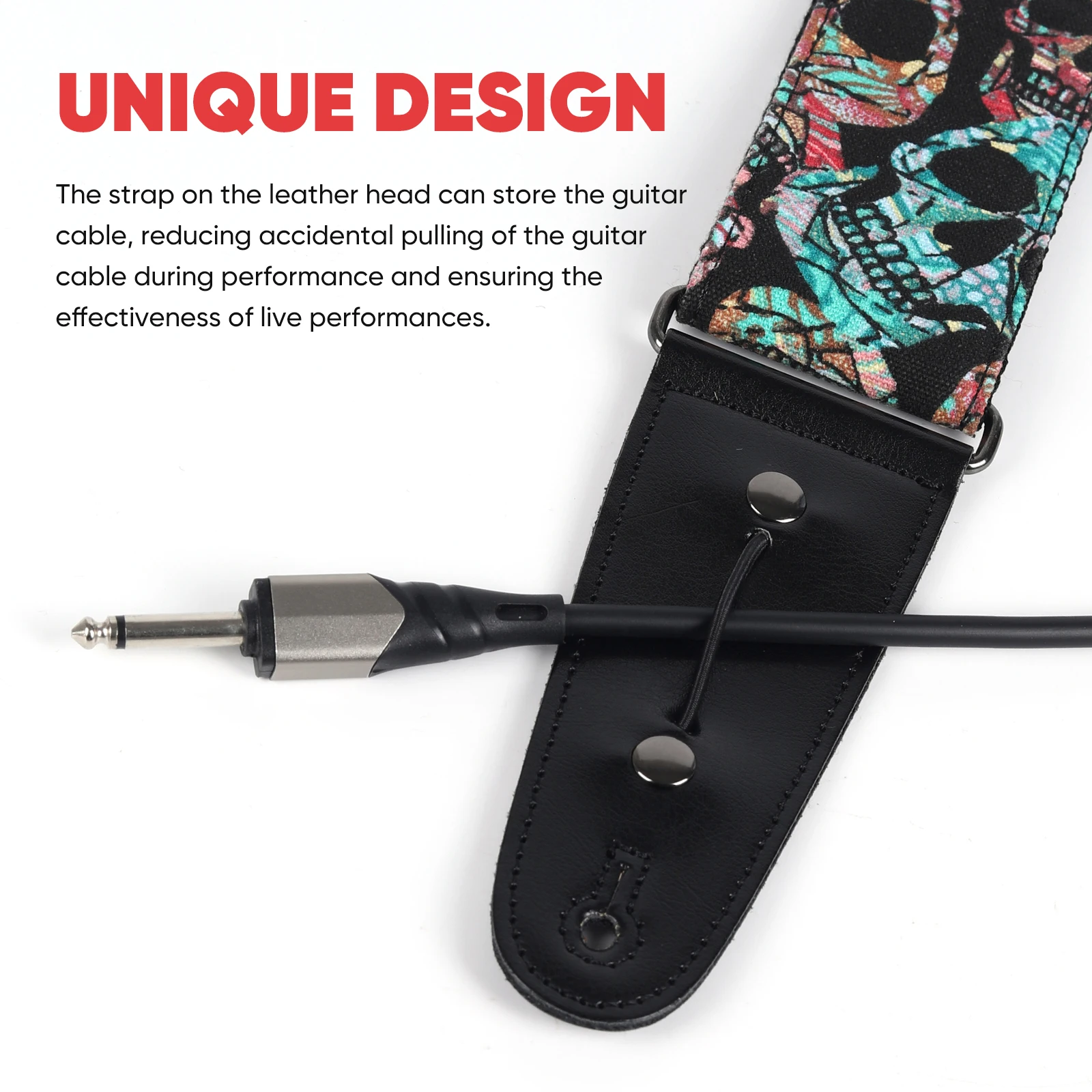 Tracolla per chitarra in cotone denim allargato da 2,5" Cintura a tracolla universale con teschio fresco con tasca per plettro per basso elettrico acustico