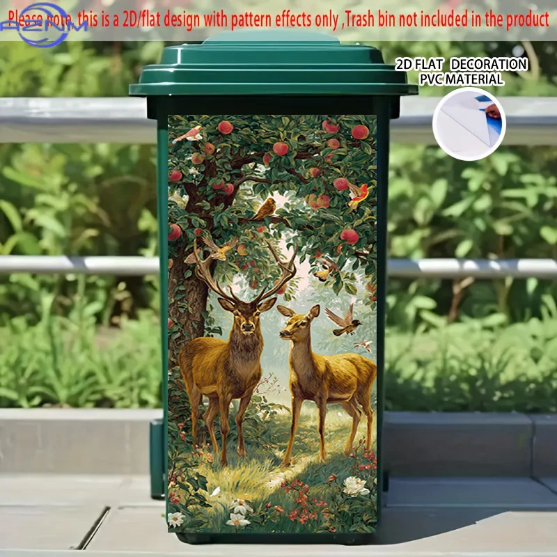 Stylish Dustbin Decal, 2D Print Trash Can Decor Sticker
