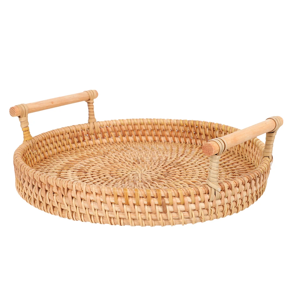 

Handmade 32Cm Rattan Wicker Tray Round Bread Basket With Handles Multifunctional Serving Platter For Kitchen Dinner Party Woven