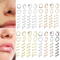 28Pcs/Set 20g Stainless Steel Nose Rings Hoop L Shape Nose Studs Nose Screw Bone Rainbow Pack For Women Men
