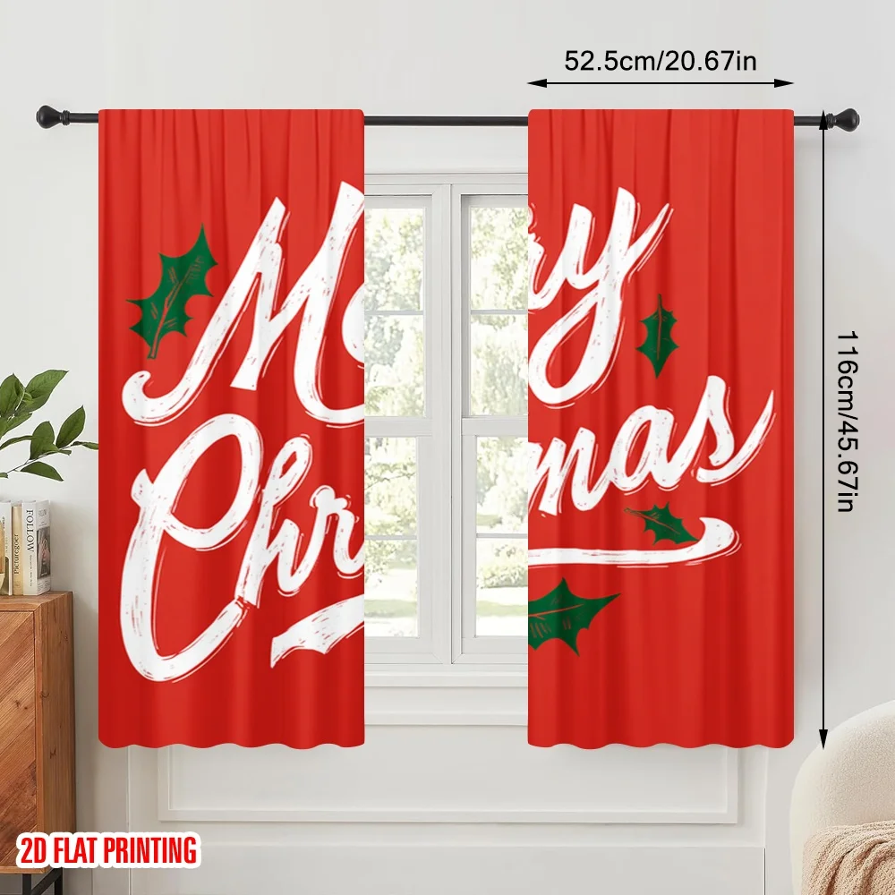 2pcs,2D plane printing Pattern Curtains Red and Green Polyester Fabric (without rod) All Seasons Perfect for Living Room,