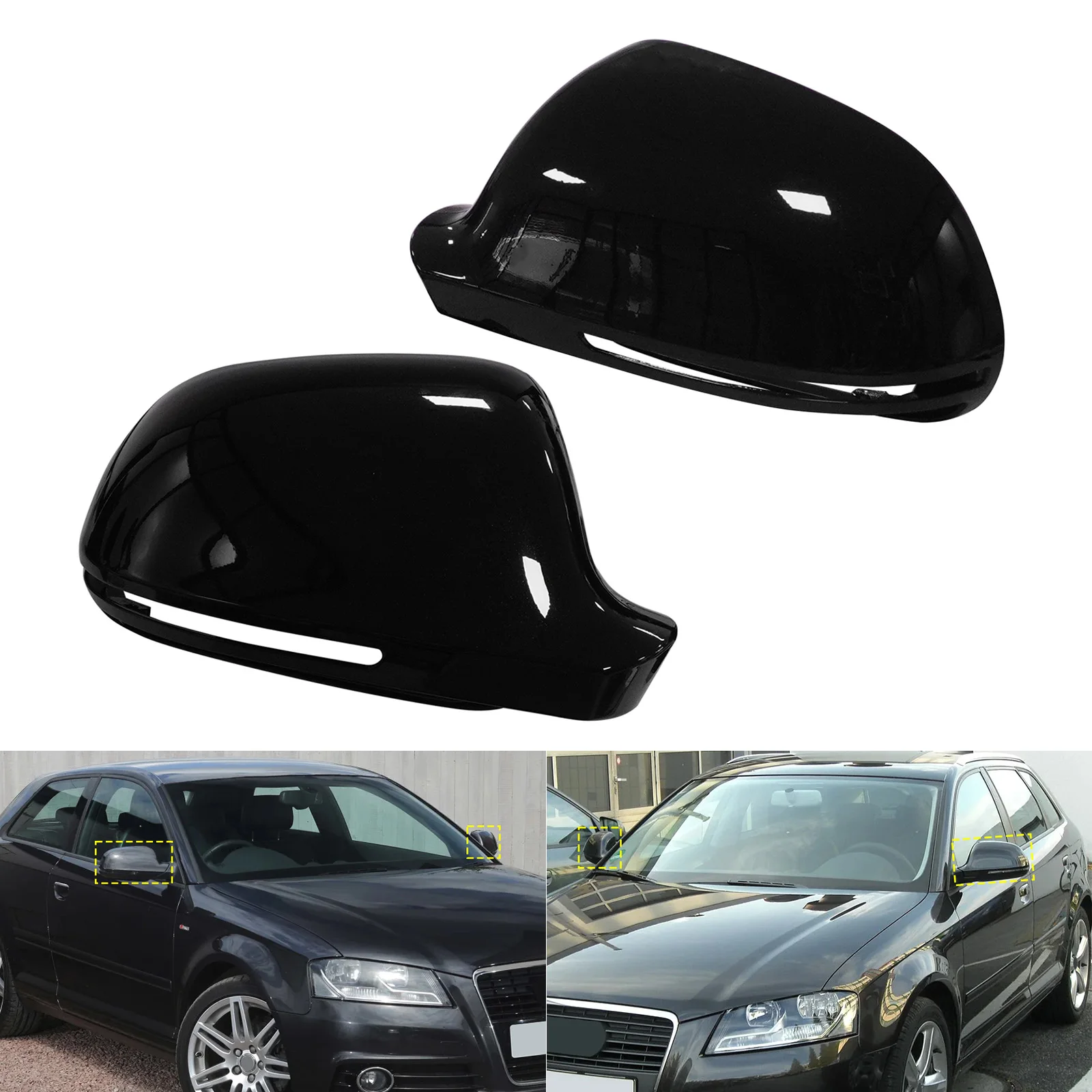 Image of Für Q3 A3 8P A4 B8 A5 S5 A6 S6 C6 Glänzend Schwarze Seitenflügel-Türspiegelabdeckungen Gehäuse