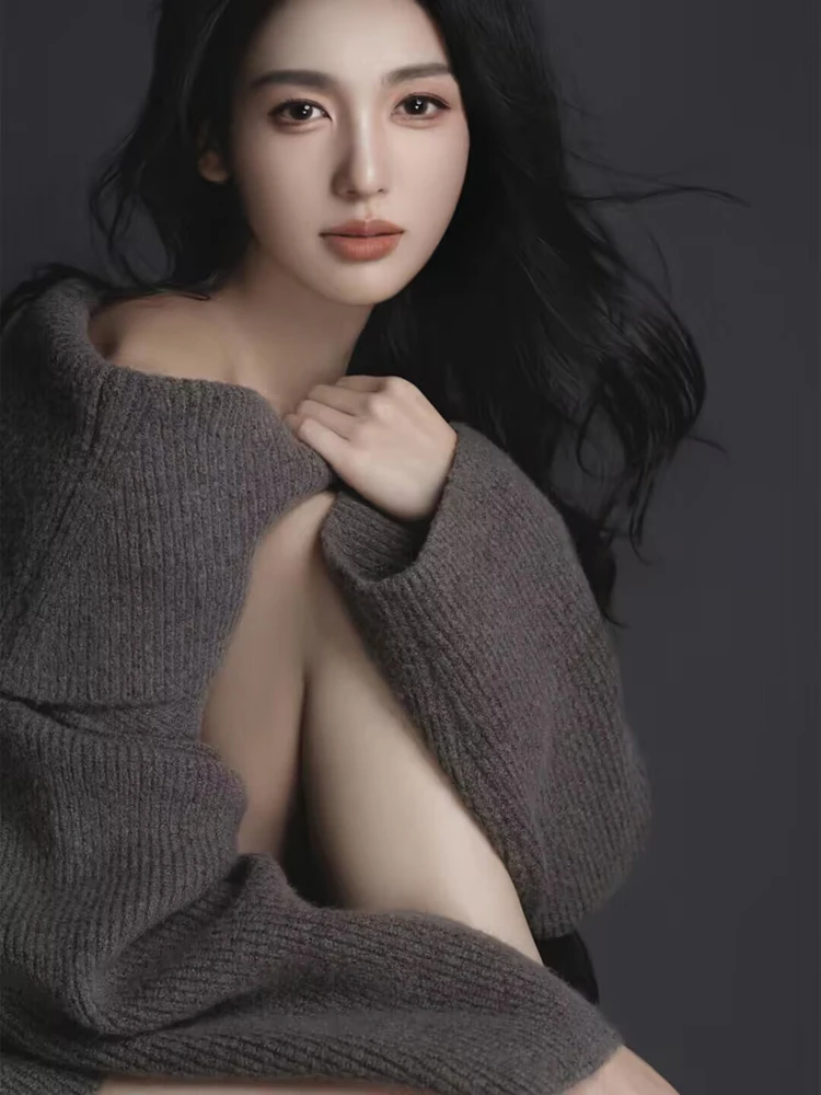 

Серый свитер с портретным принтом в корейском стиле, персонализированный, для фотосессий, модная одежда для фотостудий, женская зимняя мода