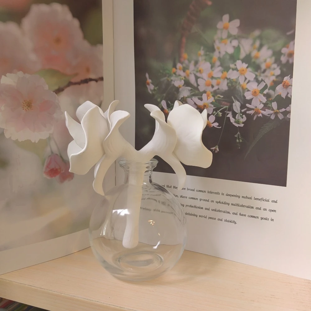 

Double Head Ceramic Orchid Flower Diffuser, Premium White Handmade Flower for Home Decor and Gift