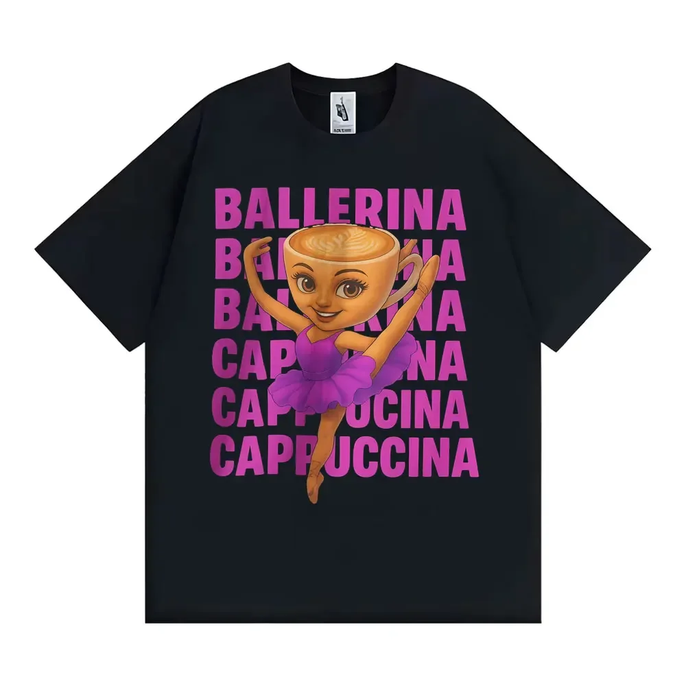 

Adorable and fun coffee ballerina cappuccino T-shirt fashionable and cute vintage cartoon T-shirt for womenloose and casual
