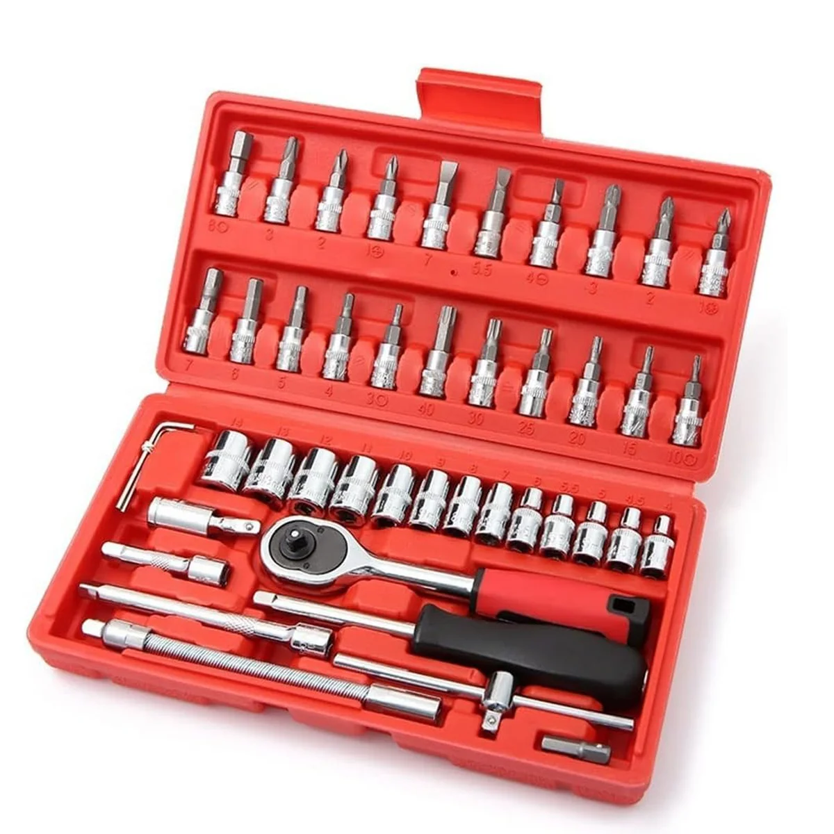 

46PCS Small Drive Socket Ratchet Wrench Screwdriver Set, 1/4 Inch Metric Socket and Ratchet Wrench Set with Extension Bar