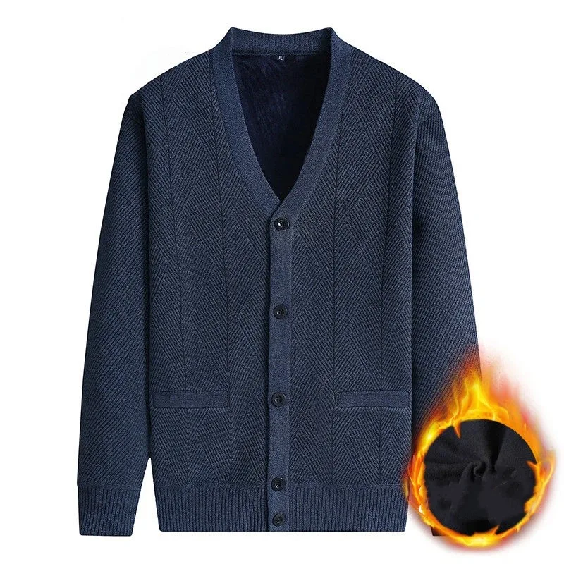

Thick Velvet Middle-aged Elderly Men's Loose Sweater Cardigan Autumn Winter Knitted Top Jacket