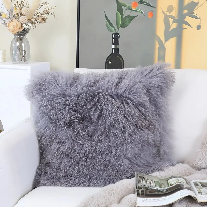 Free Shipping CX-D-04 Sofa Fur Pillow Cover Home Decoration Mongolian Lamb Fur Cushion