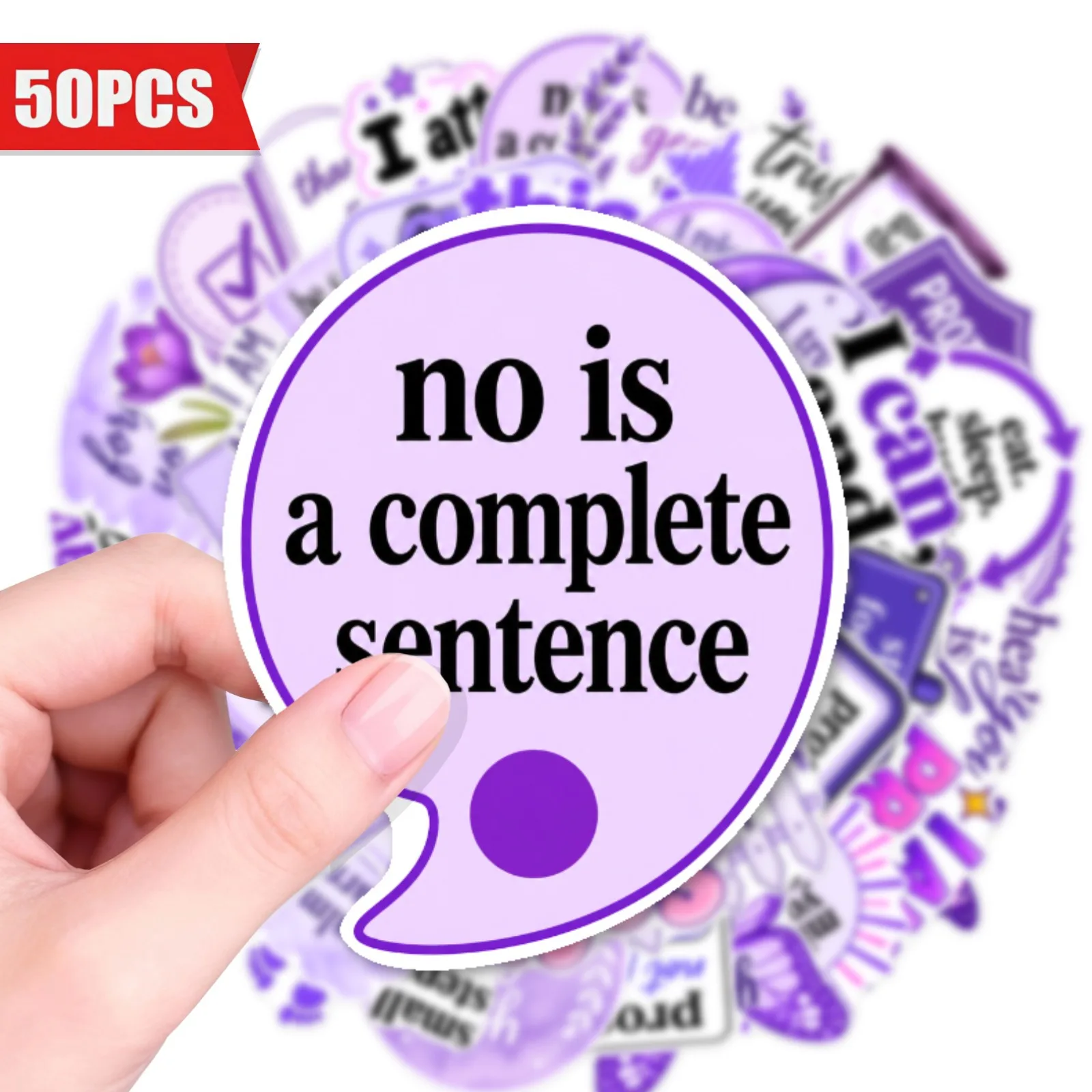 50PCS Purple Inspirational Quote Artistic Theme Stickers Student Hand Account Material Laptop Greeting Card Waterproof DIY Decal