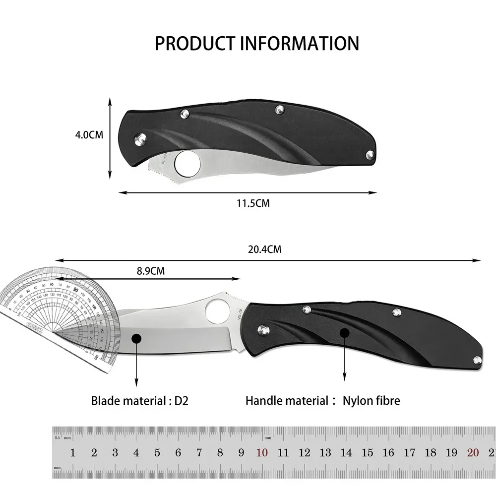 High Quality Centofante 3 Folding Knife D2 Plain Blade Nylon Fiber Handles Pocket Camping Hunting Tactical Knives EDC Multitool