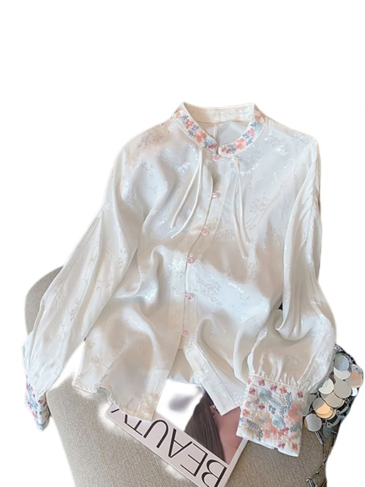 Nuevo cuello chino Sle blanco con botones irt para mujer Primavera Verano Retro reformado nacional Sle Zen bordado Tang costo...