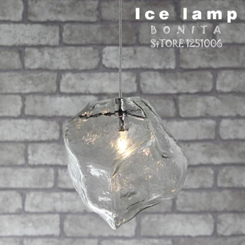 

Transparent Ice Crystal Pendant Lighting for Restaurants Clear Glass Stone Hanging Lamps for Dining Room Led Cord Pendant Lamp