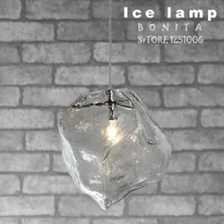 Illuminazione a sospensione in cristallo di ghiaccio trasparente per ristoranti Lampade a sospensione in pietra di vetro trasparente per sala da pranzo Lampada a sospensione a cavo a LED