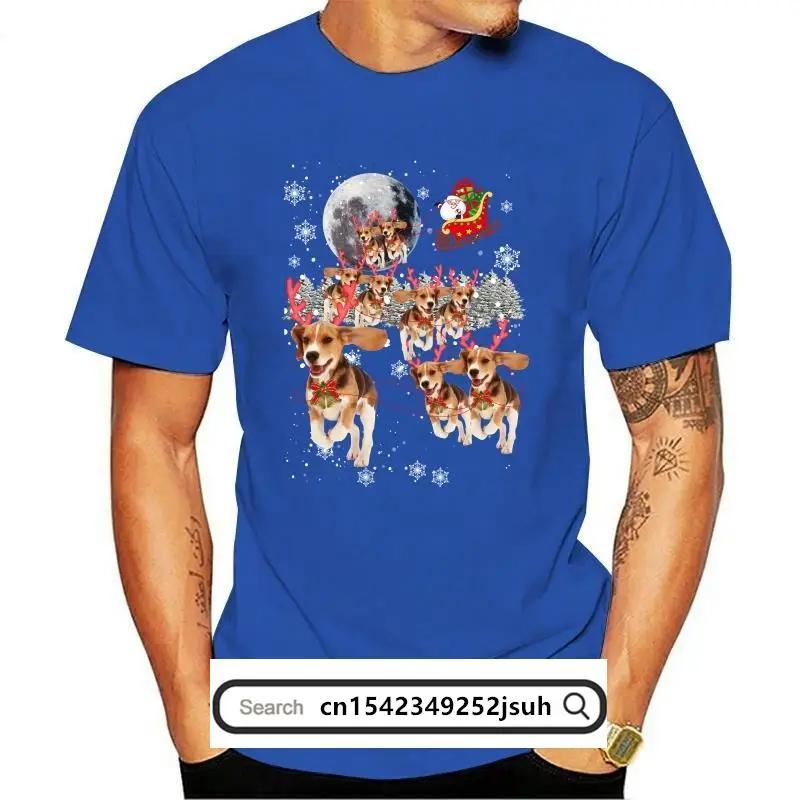 

New T-Shirt-Black Sleigh Christmas Tee-Men's Sled T-shirt Santa's Santa Beagle Dog