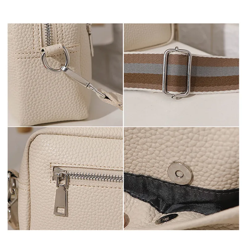 Vento Marea Small Cross Body Bag For Women 2023 New Summer White Sling Purse Soft Pu Leather Wide Shoulder Strap Side Bag Casual