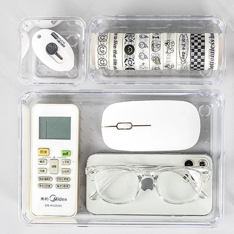 7 قطعة/المجموعة مكتب درج المنظمون مجموعة البلاستيك الحمام تخزين ماكياج المنظم واضح شفاف صندوق تخزين درج المنظم #5