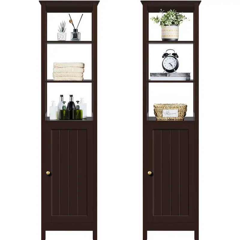 

Tower Cabinet with 3 Open Shelves and 1 Adjustable Shelf, Espresso