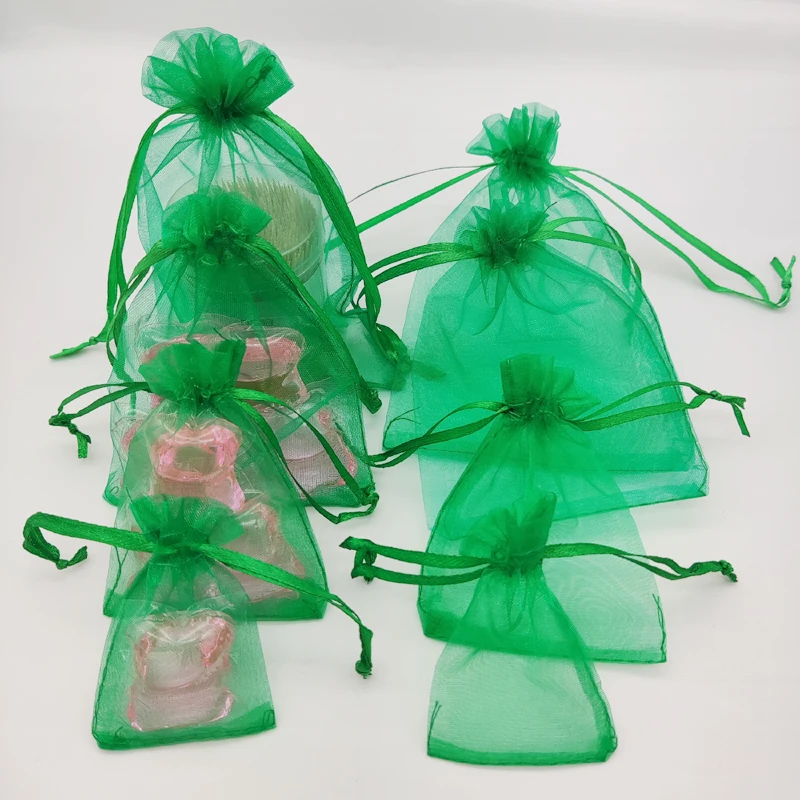 

100pcs Grass Green Gift Bag Wedding Packaging Pouch Jewlery Pouch Bags Organza Gift Bags for Jewelry Christmas Drawstring Bag