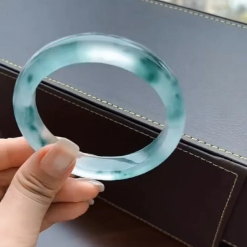 Natural jadeite bracelet ice glutinous seed dark green floating flower light sunny green jadeite jade bracelet