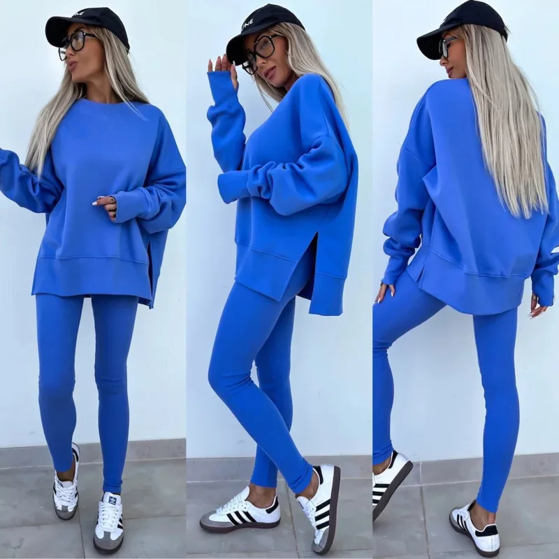 Womens 2 Piece Sweatsuits Set Casual Loose Long Sleeve O Neck Pullover Tight Pants Suit 2024 New Autumn Winter Outfits Tracksuit