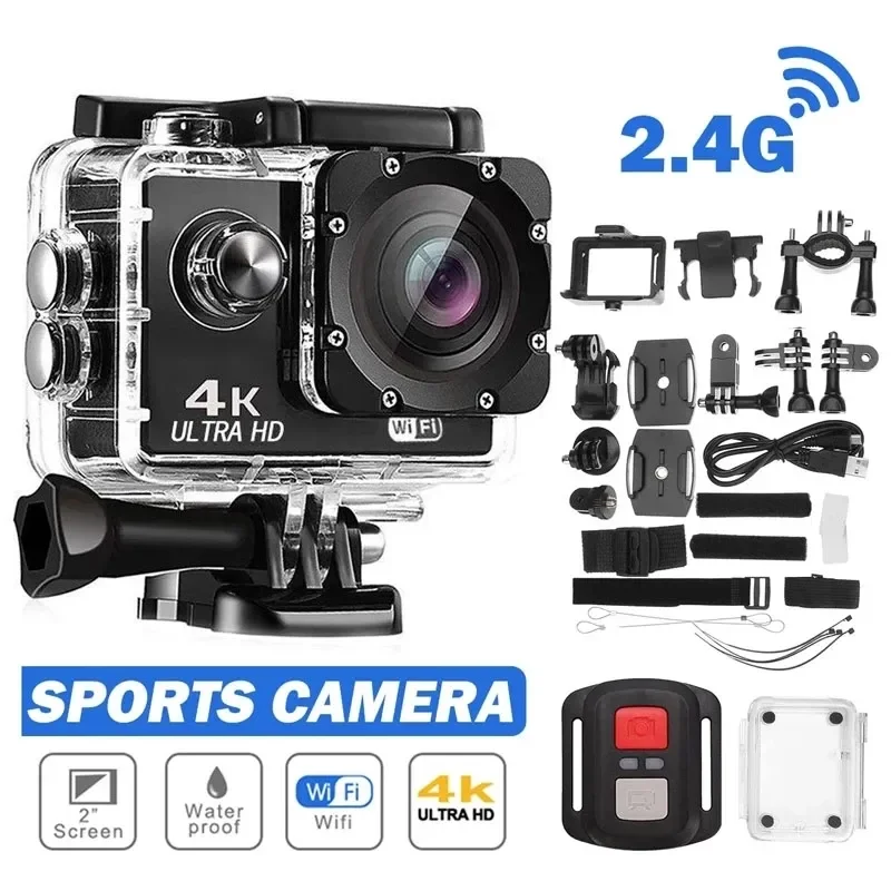 

Action Camera Ultra HD 4K 1080P/30FPS WiFi 2.0-inch Screen 170D Waterproof Underwater Helmet GO Recording Sports Cameras Pro