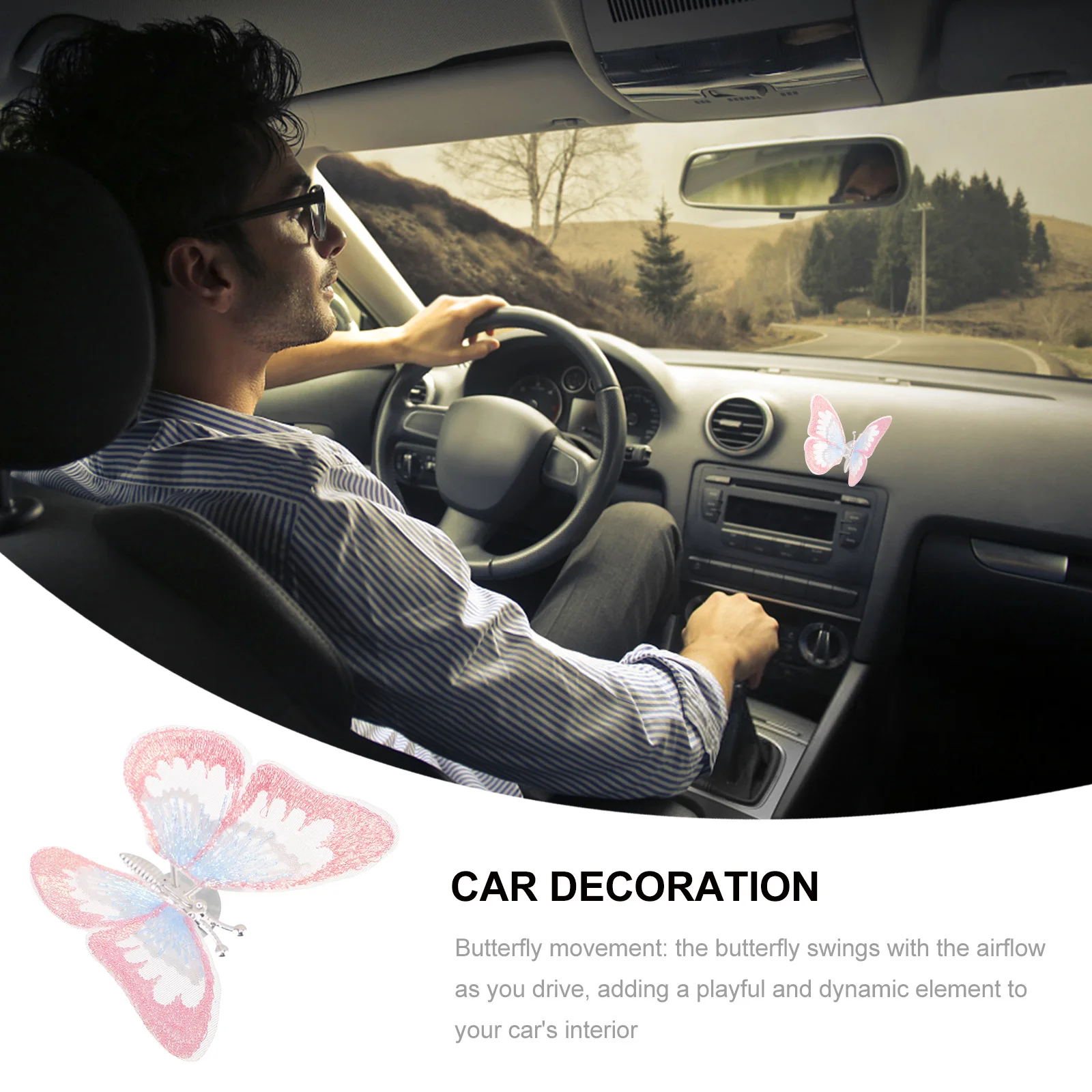 

Car Butterfly Ornaments Air Vent Clip Center Console Pink Fabric Elegant Design Cool Accessories Auto Decor Practical Materials