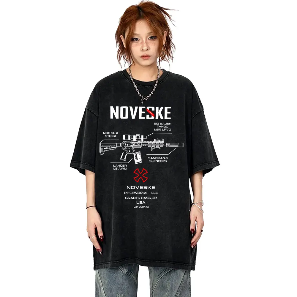 

Gun Noveske Vintage Washed T Shirts Summer Men's Fashion Hip Hop Oversized T-shirt Male Casual Soft Cotton Short Sleeve Tshirt