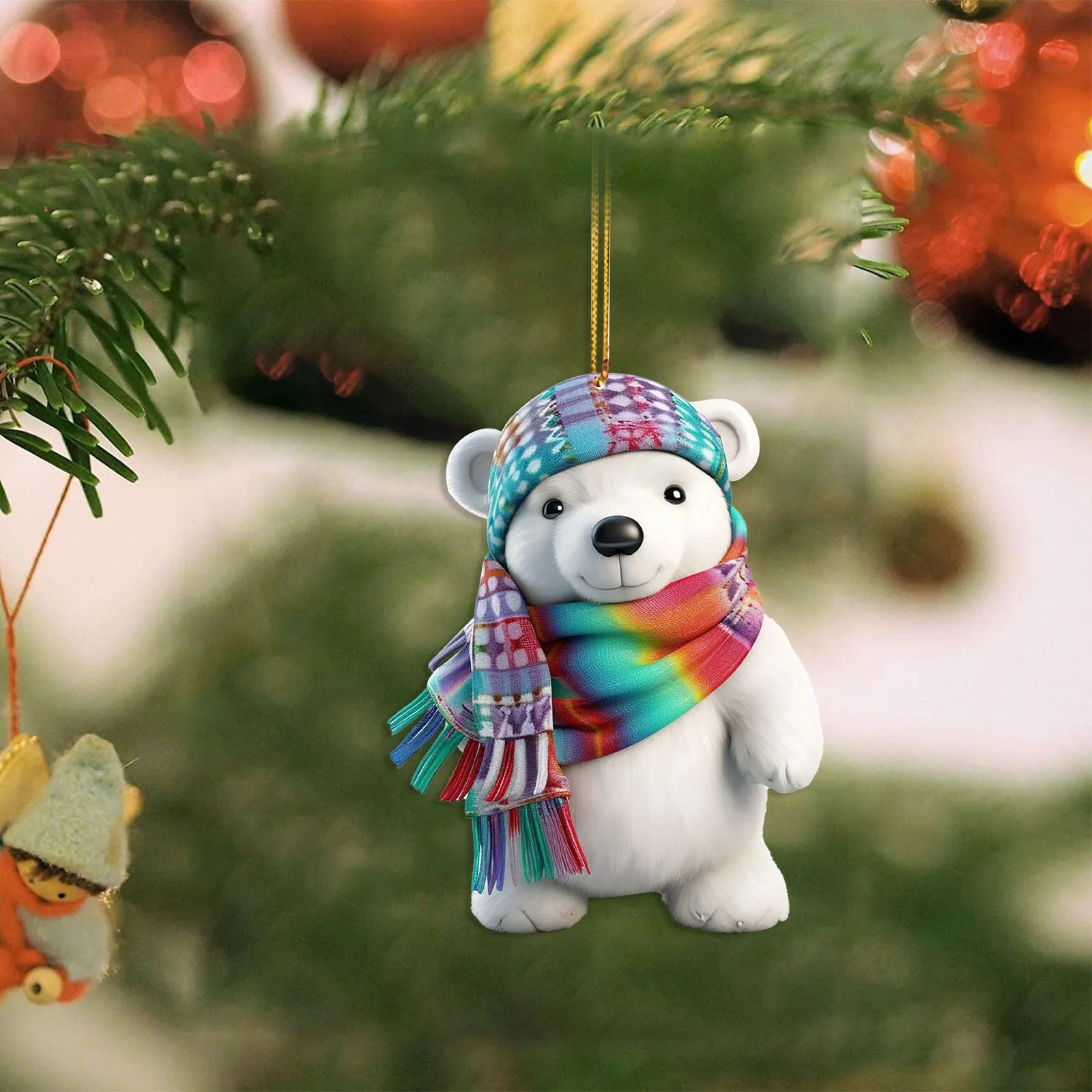 Christmas Cute Polar Bear Acrylic Christmas Hanging Ornament New Year Christmas Tree Hanging Ornament Pendant Kids Gift 2023