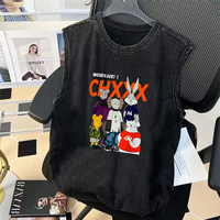 Fashion Animal Letter Printed Vest Men Summer Do Old Retro Explosive Heavy Sleeveless T-shirt American Wash Loose Vest Top