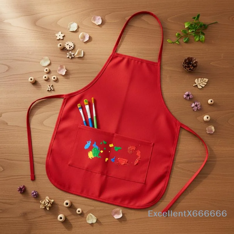 Children's Fabric Aprons With Pockets Colorful Kitchen Classroom Child Painting Cooking Non-woven Fabric Toddler Clean Apron